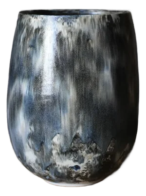 Blue Abstract Painted Vase by Scarlet Pottery