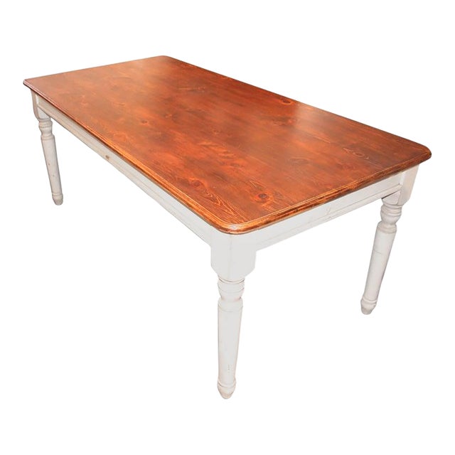 Fantastic 20th Century Handmade and White Painted Base Harvest Table For Sale