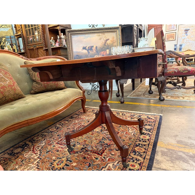 Antique Regency Style Mahogany Drop-Leaf Pedestal Sofa Table For Sale - Image 4 of 7