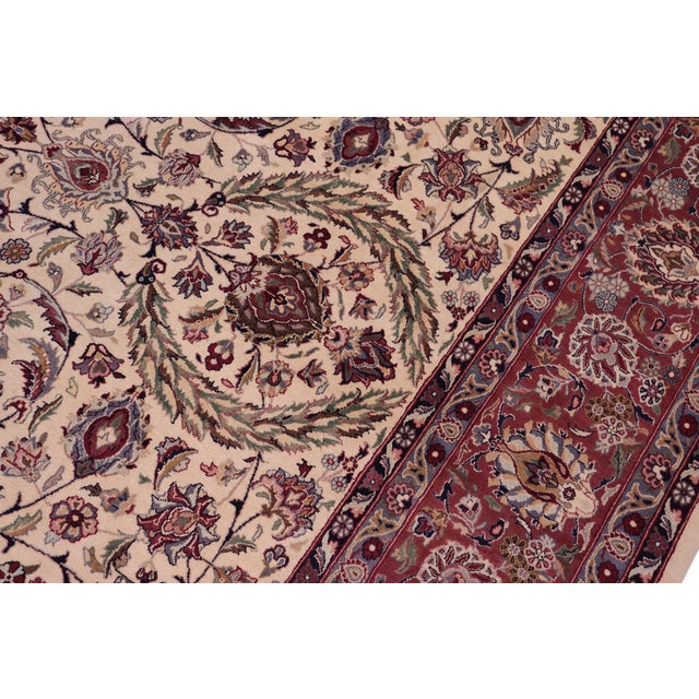 1990s Shabby Chic Pak-Persian Ivory/Aubergine Wool Rug - 9'2'' X 12'8'' For Sale - Image 5 of 9