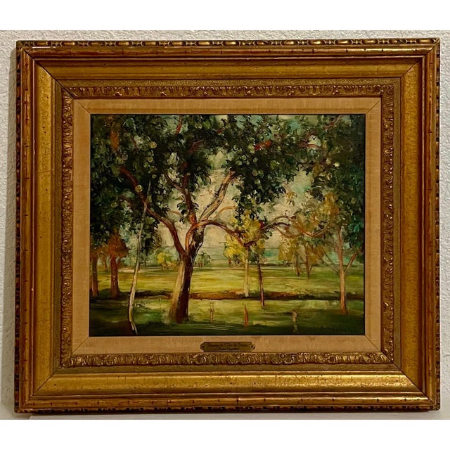 Hand signed lower right Andre Vignoles (French, 1920-2017), "Paysage de LIsle de France," oil on canvas depicting a...