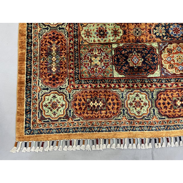 Orange and Teal Mamluk Style Natural Dye Wool Rug - 5'3" X 6'11" For Sale - Image 12 of 14