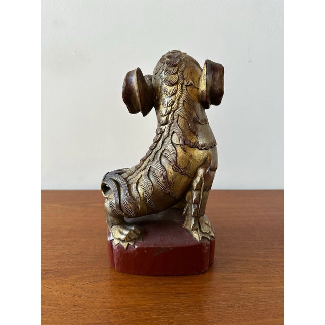 Red 1920s Chinese Red Carved Gilt Wood Foo Dog For Sale - Image 8 of 12