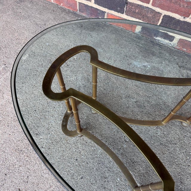 Metal Mastercraft Brass and Glass Racetrack Oval Coffee Table For Sale - Image 7 of 12