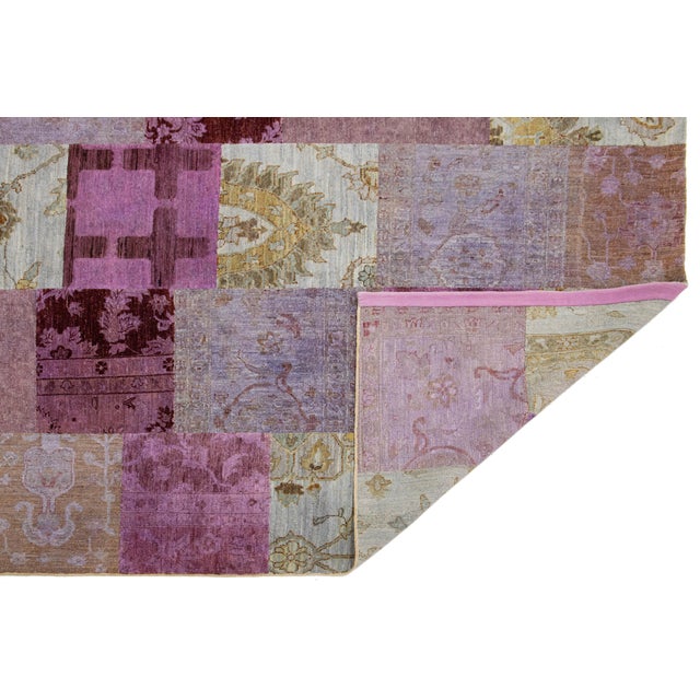 Modern Modern Handcrafted Patchwork Designed Wool Rug in Pink For Sale - Image 3 of 8