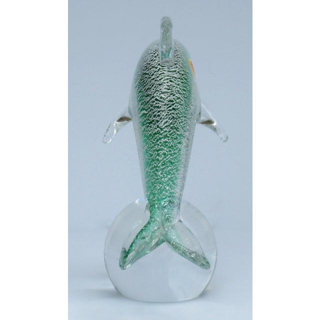 1970s C.1970's Italian Hand-Blown Large Alfredo Barbini Murano Dolphin Suspended on a Clear Round Orb Murano Base For Sale - Image 5 of 13