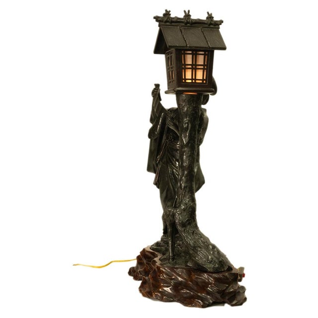 Antique Japanese Meiji Period Cast Bronze Geisha Statue Figure Lamp Signed 1890 For Sale - Image 11 of 16