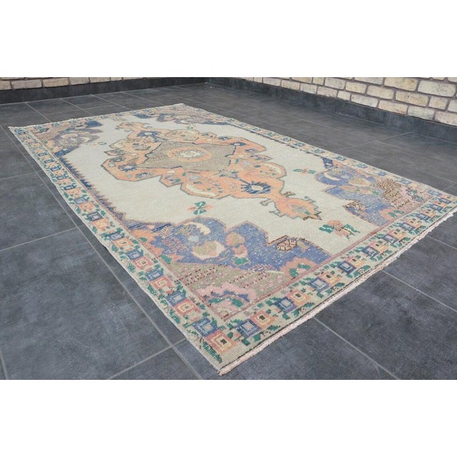 Vintage Tribal Faded Pastel Oushak Rug, 1960s For Sale - Image 10 of 11