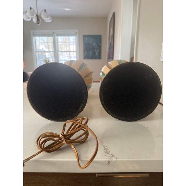 1960s Pair of Mid-Century Atomic Chalkware Table Lamps With Turquoise Inlay, C. 1960 For Sale - Image 5 of 10