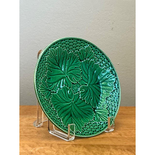 Vintage French Majolica Leaf Design Plate For Sale - Image 4 of 12