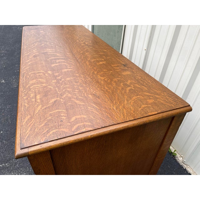 Wood Antique Victorian Quartersawn Oak Barley Twist Sideboard Buffet For Sale - Image 7 of 12