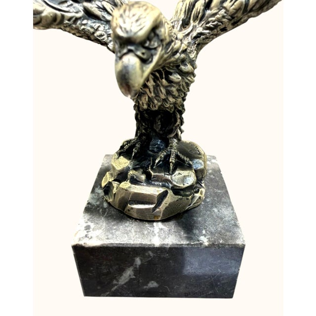 1970s Vintage a Lucchesi Signed Italian Eagle Sculpture Marble Base 6.75" For Sale - Image 5 of 9
