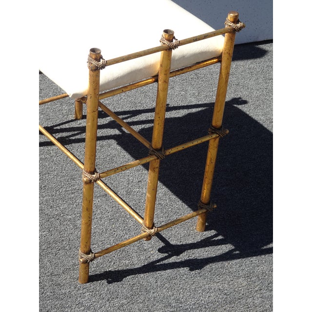 Vintage Hollywood Regency Gold Gilt Rope Metal Vanity Bench Stool For Sale - Image 10 of 18