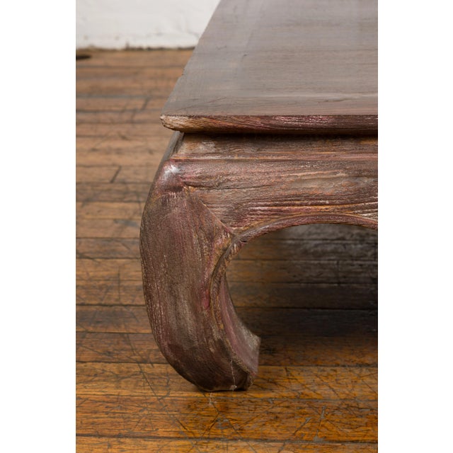 Wood Mid 20th Century Vintage Coffee Table with Chow Legs, Carved Apron & Distressed Patina For Sale - Image 7 of 12