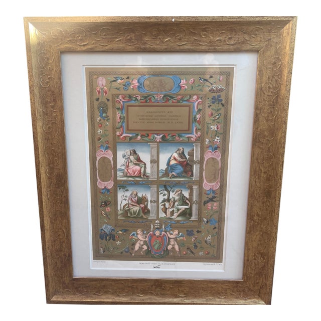 Antique Original Print Plate LXI 1869 Renaissance Pope Gregory XIII & Italy Larson Juhl Gold Leaf Frame For Sale