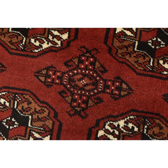 Textile Turkmen Rug 3'3'' X 5' Red Wool Vintage Tribal Hand-Knotted Oriental Carpet For Sale - Image 7 of 12