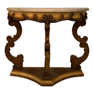 Antique Marble Top Demilune Accent Table