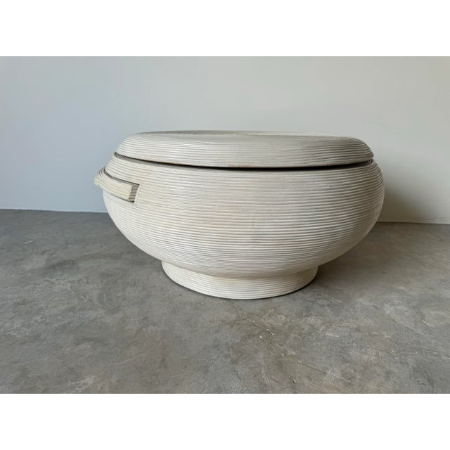 Gabriella Crespi Style Swivel Top Pencil Reed Rattan Round Coffee Cocktail Table For Sale - Image 10 of 12