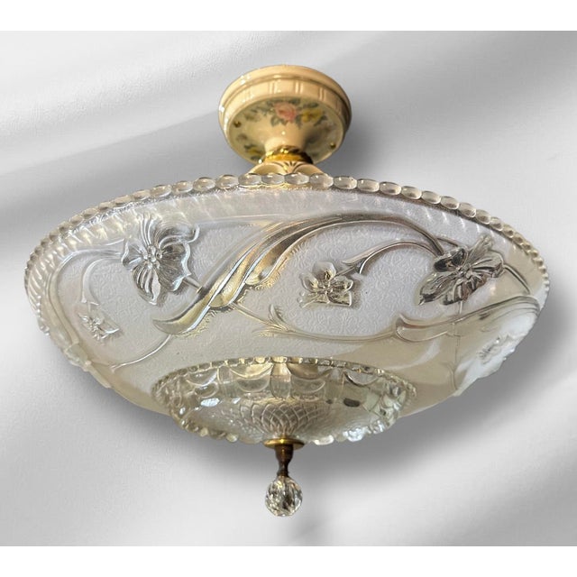 1930s Art Nouvau Glass and Porcelain Chandelier For Sale - Image 9 of 12