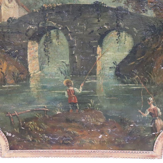 Landscape with River and Bridge, Oil Painting on Canvas, 19th Century, Framed For Sale - Image 5 of 13