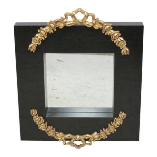 Designer Ebonized Mirror with Gilt Swags For Sale