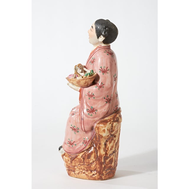 Vintage Porcelain Figurine of Chinese Woman With Basket of Produce For Sale - Image 10 of 15