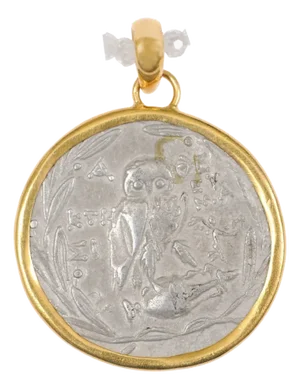 Antique Owl & Head of Athena Tetradrachm Pendant