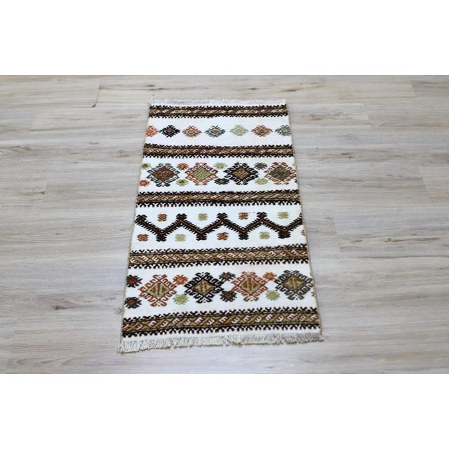 1950s Cabin Style Turkish Hand Knotted Striped Kilim Rug For Sale - Image 10 of 10