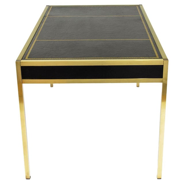 Black Mid-Century Brass & Leather Desk in the style of Maison Jansen, 1950s For Sale - Image 8 of 18