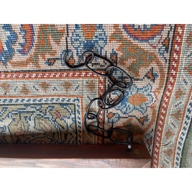 Framed Stained/Painted Glass Window Piece 26”x16” Vintage, Handmade, Secure Frame With Hanging Chains For Sale - Image 10 of 12