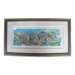 Vintage Pat Anderson Cottage Wharf Nautical Nantucket Harbor Lithograph Print