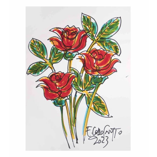 Red Roses is an artwork realized by Ferdinando Codognotto in 2023. Black and color marker on paper. Hand-signed in the...