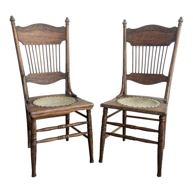 Antique Pressed Back Spindle Chairs - A Pair For Sale