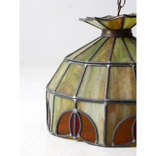 Green Antique Glass Chandelier For Sale - Image 8 of 12