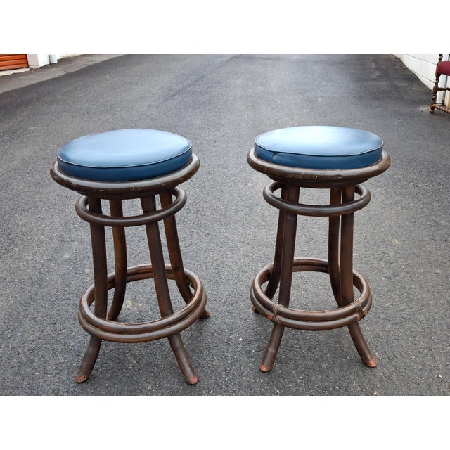 Pair Mid 20th Century Towne Manufacturing Ratttan Bar Stools For Sale In Washington DC - Image 6 of 11