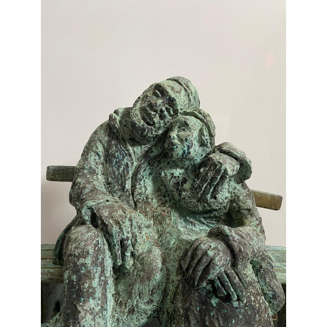 Mid 20th Century Nicky Imber, Heavy Bronze Sculpture Austrian Israeli judaica Jewish Couple Bench Nicky Imber, c.1960s For Sale - Image 5 of 16