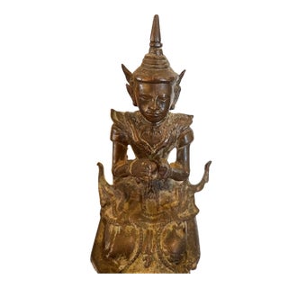 Antique 19th C. Bronze Seated Burmese Buddha/Deva Figure From Bangkok For Sale