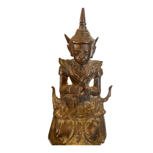Antique 19th C. Bronze Seated Burmese Buddha/Deva Figure From Bangkok