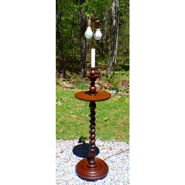 Traditional Vintage Solid Mahogany Barley Twist Floor Lamp Table For Sale - Image 3 of 16
