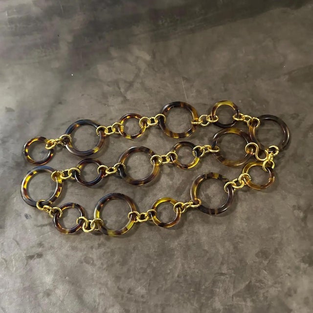 1980s Vintage Fake Tortoiseshell Lucite and Brass Italian Fashion Belt For Sale - Image 9 of 9