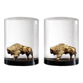 Vintage Lucite Buffalo Bookends | Mid-Century Modern Sculptural Pair For Sale