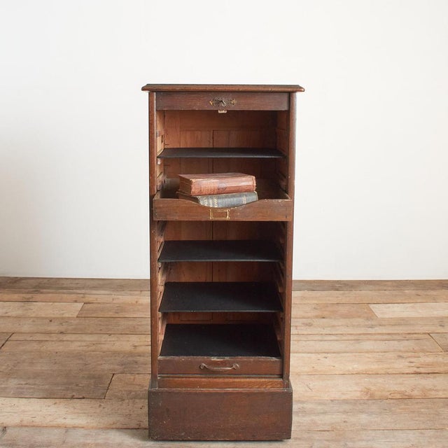 Antique French Single Oak Tambour Filing Cabinet, 1920s For Sale - Image 3 of 14