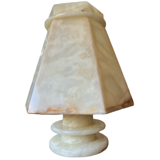 Stone 1970s Sculptural Alabaster Table Lamp With Hexagonal Shade – 14” H For Sale - Image 7 of 12