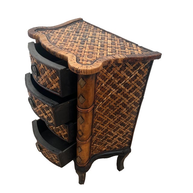 Vintage Nightstand Cabinet Chest Four Drawers Bamboo / Wicker Tiki Petite Size For Sale In Palm Springs - Image 6 of 14