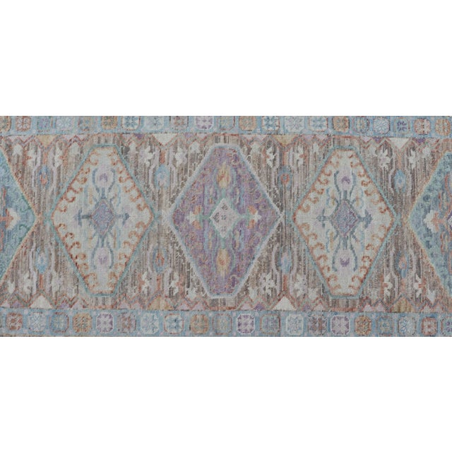 Hand Knotted Modern Oushak Geometric Medallion Designed Runner For Sale - Image 10 of 13