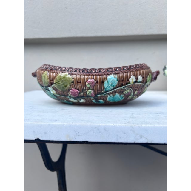 French Majolica Strawberries Jardiniere Luneville, circa 1880.