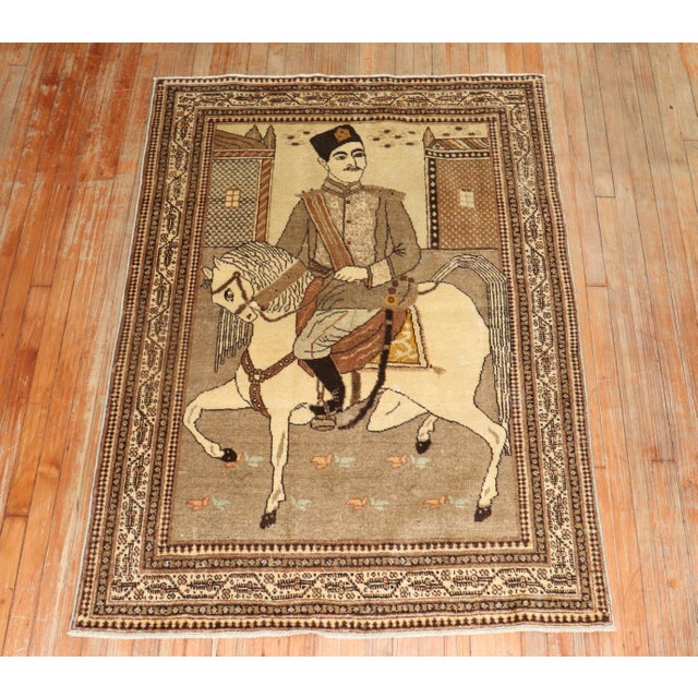 Persian Vintage Brown Persian Tabriz Pictorial Horse Rug - 4' x 5'8" For Sale - Image 3 of 8