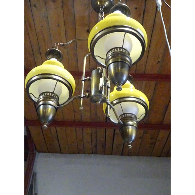 Large Vintage 3-Light Chandelier in Brass, Iron, and Glass, 1970s For Sale - Image 14 of 18