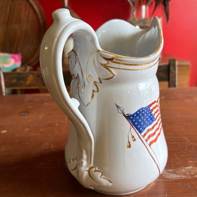 White Rare Antique White Ironstone Pitcher With 36-Star American Flag, John Maddock & Son, Circa 1864 For Sale - Image 8 of 12