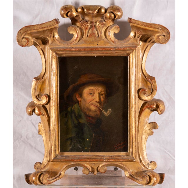 Albert Wagner, Portrait of a Man with Pipe, 1800s, Oil on Panel For Sale - Image 7 of 14